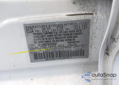 2022 Nissan Sentra Sv Xtronic Cvt из США, поврежденный, VIN 3N1AB8CV7NY289267